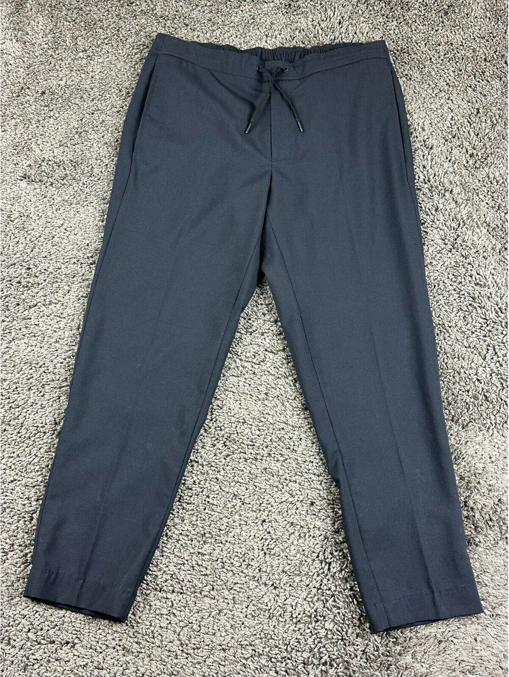Sandro Paris Men Wool Blend Drawstring Smart Trousers Pants Navy Blue 36 FR 44